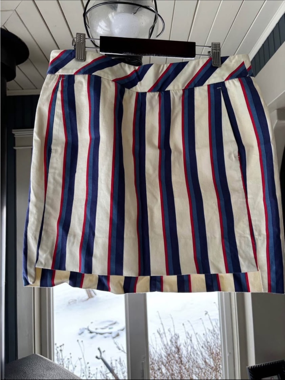Brooks Brothers Cream Mini Skirt with Navy & Red Stripes